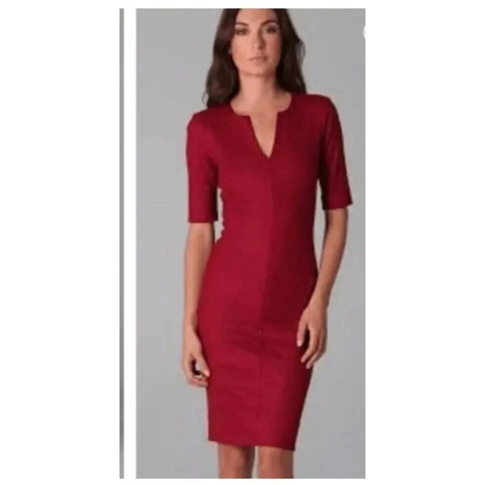 Diane Von Furstenberg DVF Dress  Red Wool Short Sleeve Aurora Sheath V Neck 2